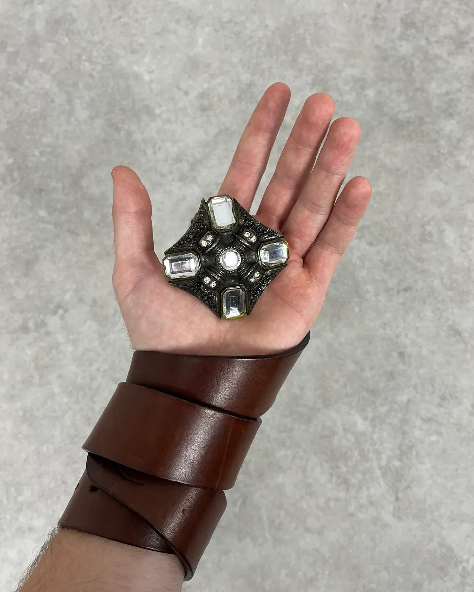 2000s Cavalli Elevation Gems Buckle Brown Leather Belt RvWyytf 1