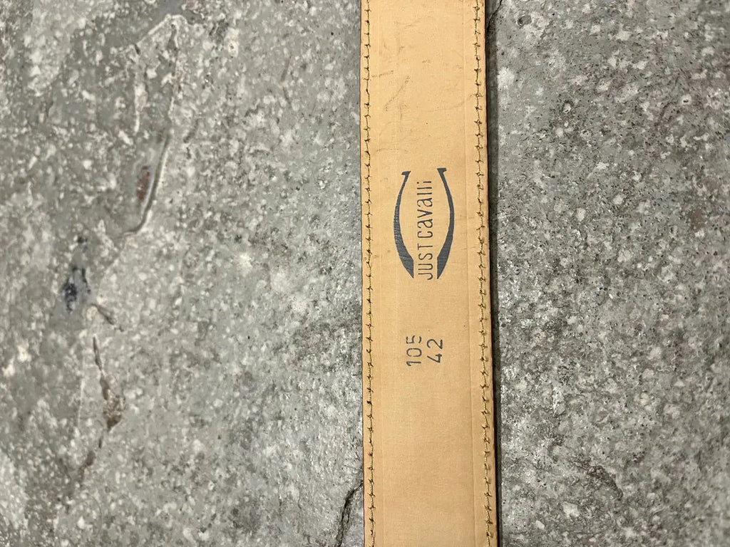 2000s Cavalli Embellished Metal Buckle Blue Pony Hair Leather Belt (OS) 7