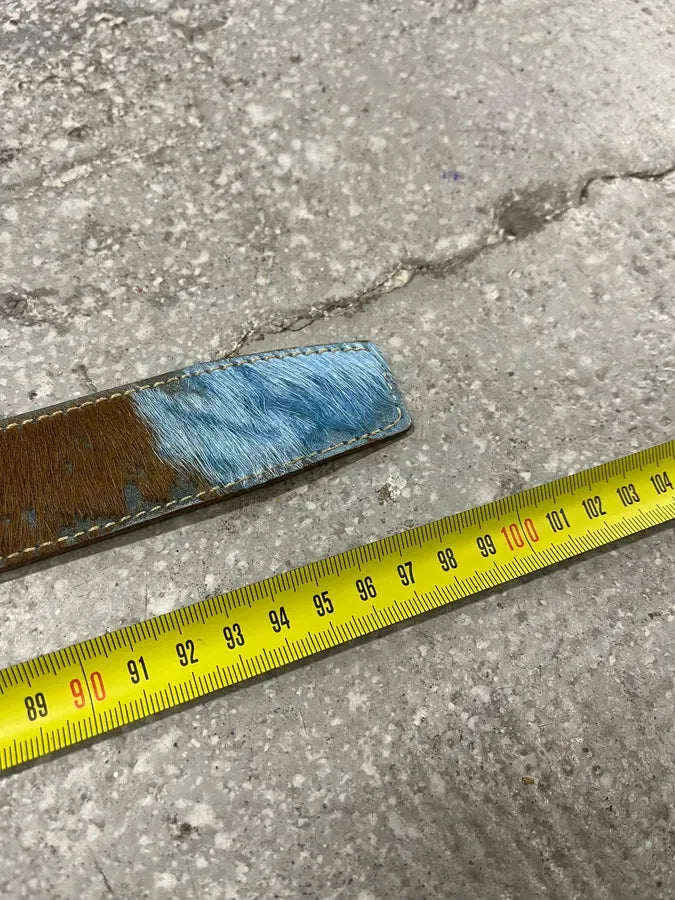 2000s Cavalli Embellished Metal Buckle Blue Pony Hair Leather Belt (OS) 8