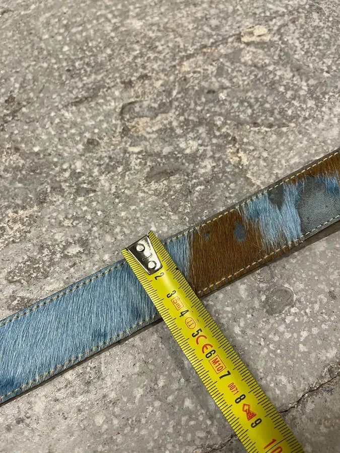 2000s Cavalli Embellished Metal Buckle Blue Pony Hair Leather Belt (OS) 9