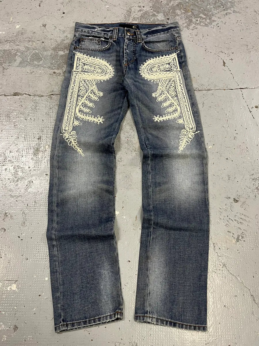 2000s Cavalli Embroidered Blue Denim Jeans mtzouiQ 0