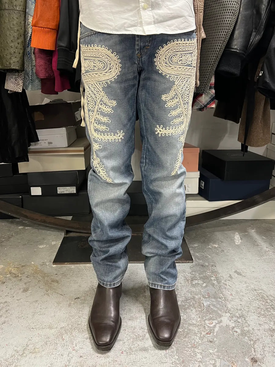 2000s Cavalli Embroidered Blue Denim Jeans mtzouiQ 1