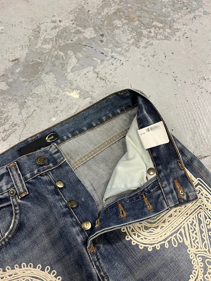 2000s Cavalli Embroidered Blue Denim Jeans mtzouiQ 10