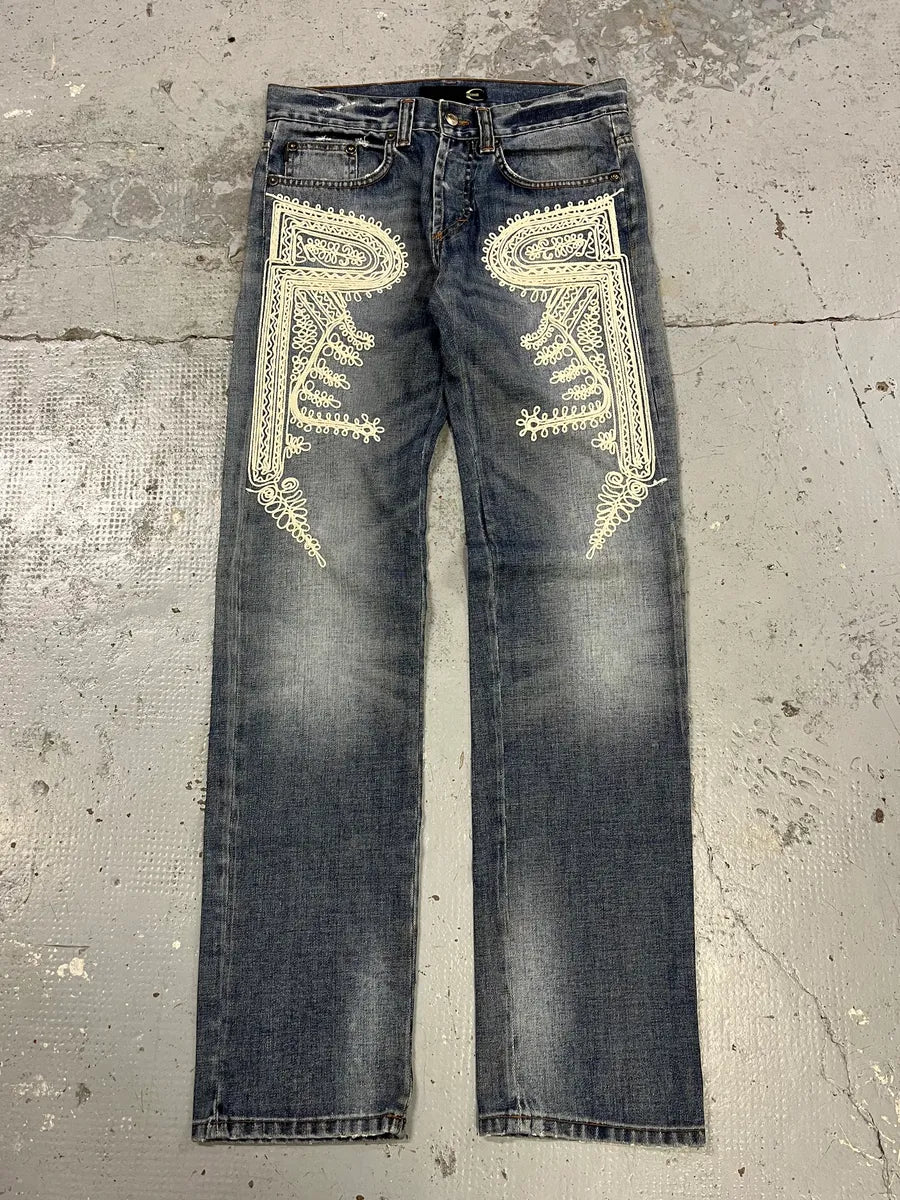 2000s Cavalli Embroidered Blue Denim Jeans mtzouiQ 2