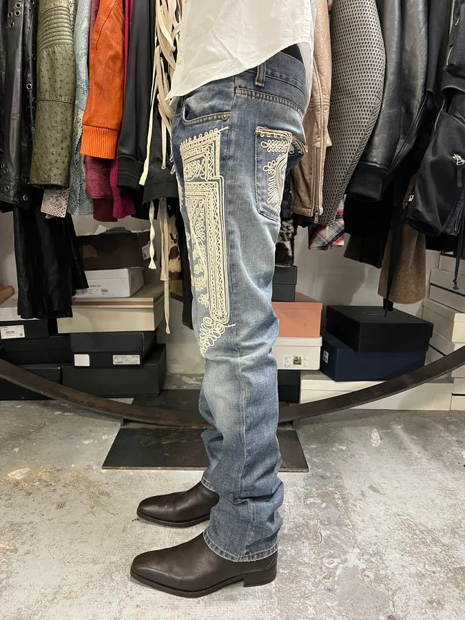 2000s Cavalli Embroidered Blue Denim Jeans mtzouiQ 4