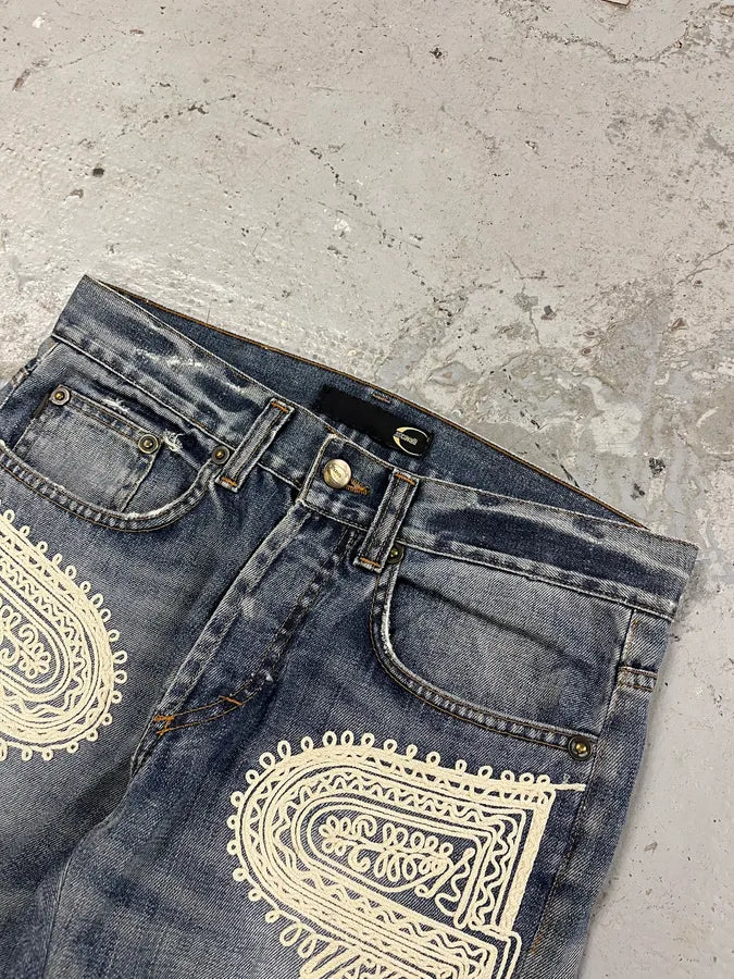 2000s Cavalli Embroidered Blue Denim Jeans mtzouiQ 5