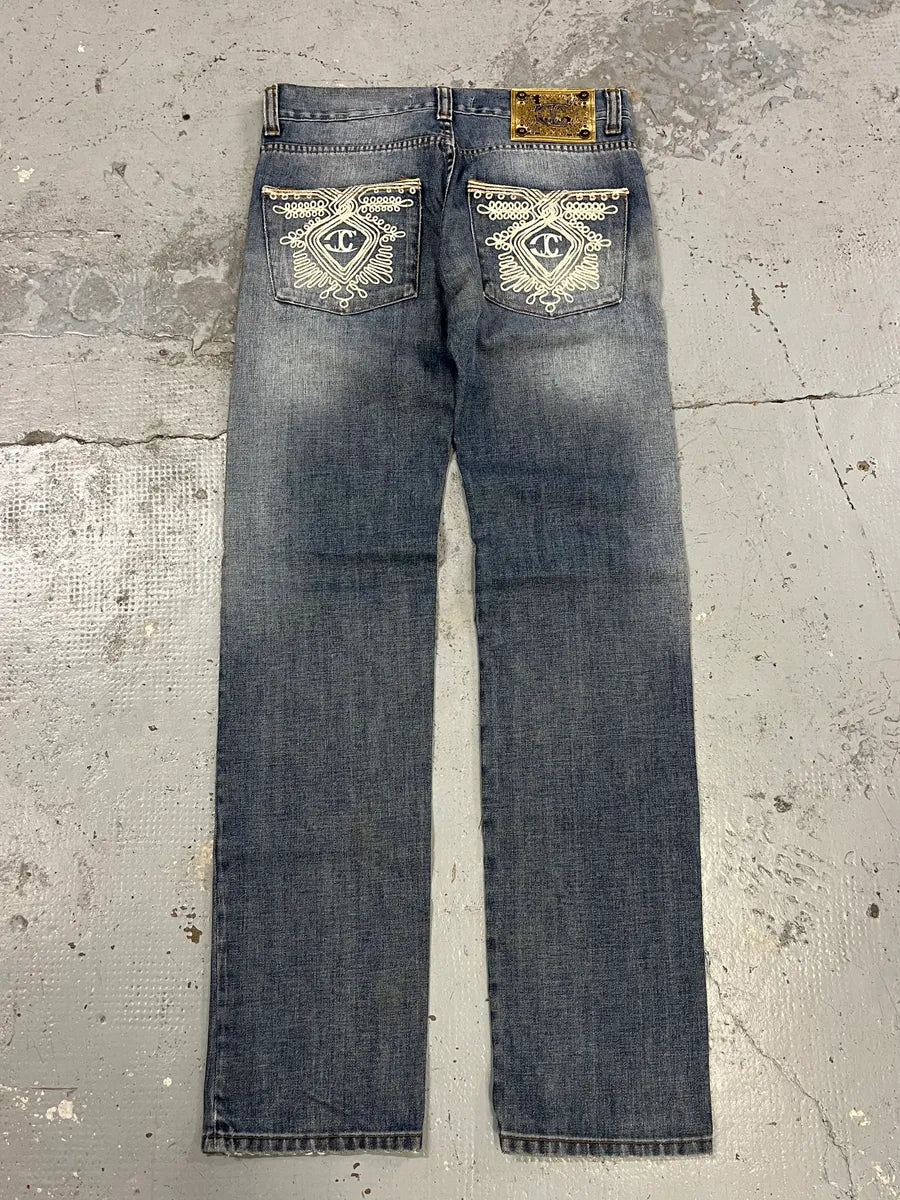 2000s Cavalli Embroidered Blue Denim Jeans mtzouiQ 7