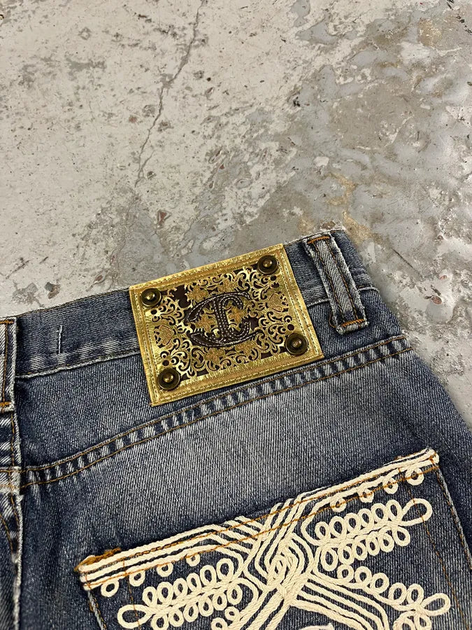2000s Cavalli Embroidered Blue Denim Jeans mtzouiQ 8