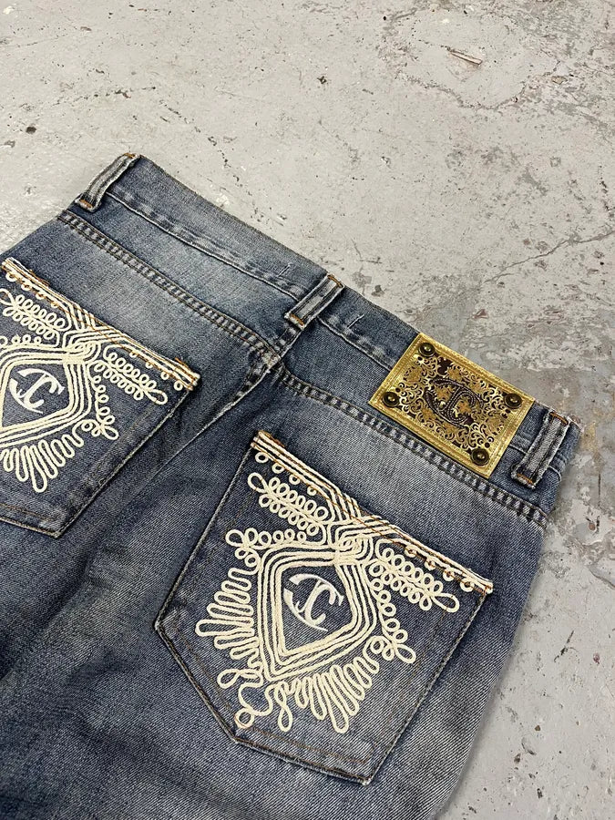 2000s Cavalli Embroidered Blue Denim Jeans mtzouiQ 9