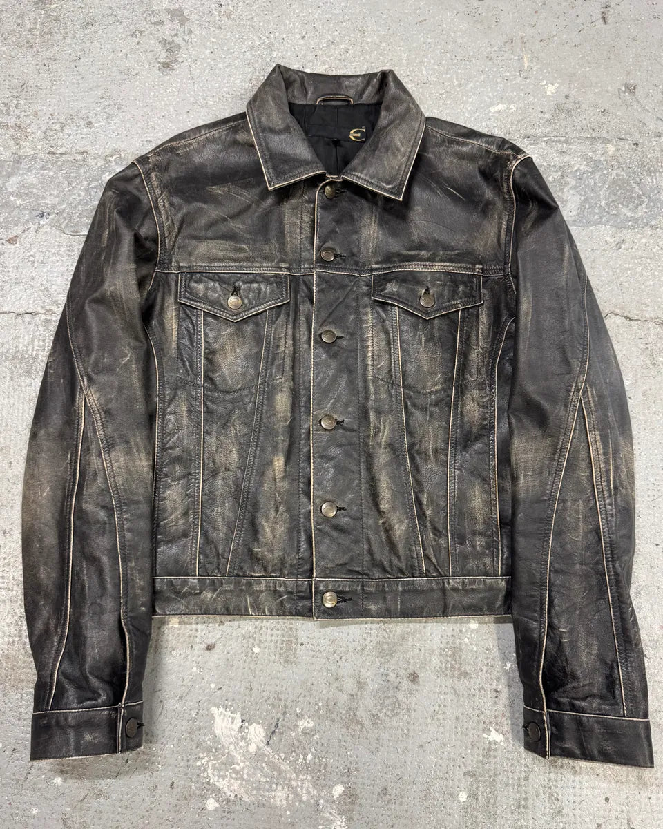 2000s Cavalli Eroded Brut Archive Trucker Leather Jacket (M) koYAsas 0