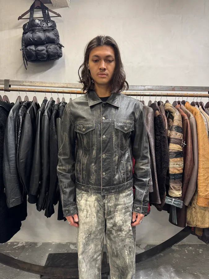 2000s Cavalli Eroded Brut Archive Trucker Leather Jacket (M) koYAsas 1