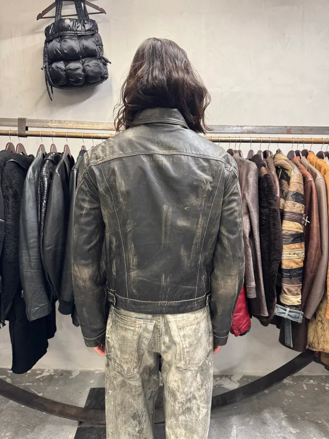 2000s Cavalli Eroded Brut Archive Trucker Leather Jacket (M) koYAsas 2
