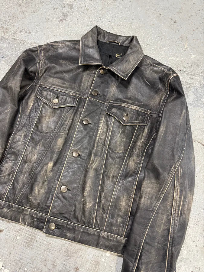 2000s Cavalli Eroded Brut Archive Trucker Leather Jacket (M) koYAsas 3