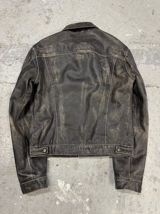 2000s Cavalli Eroded Brut Archive Trucker Leather Jacket (M) koYAsas 4