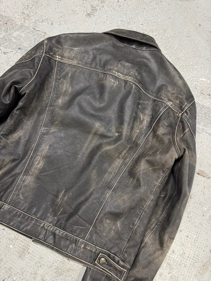 2000s Cavalli Eroded Brut Archive Trucker Leather Jacket (M) koYAsas 5