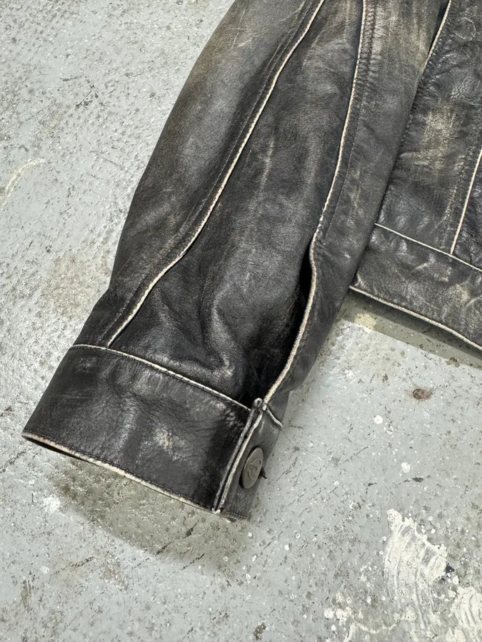 2000s Cavalli Eroded Brut Archive Trucker Leather Jacket (M) koYAsas 6