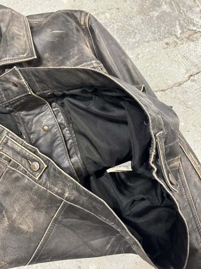 2000s Cavalli Eroded Brut Archive Trucker Leather Jacket (M) koYAsas 7