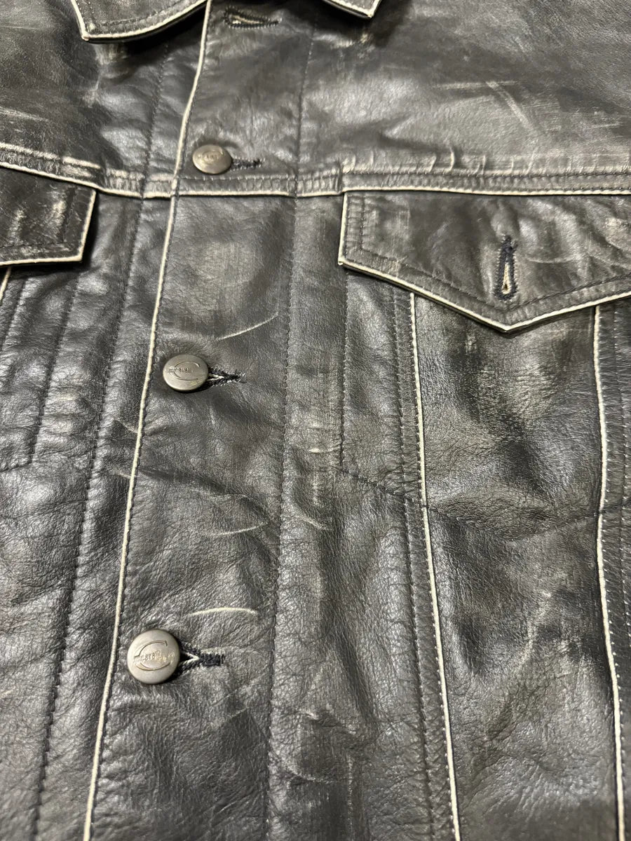 2000s Cavalli Eroded Brut Archive Trucker Leather Jacket teojiBL 11