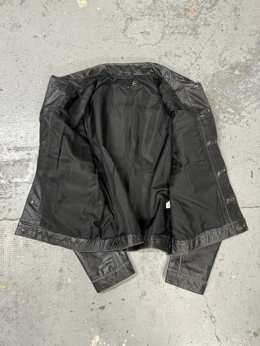 2000s Cavalli Eroded Brut Archive Trucker Leather Jacket teojiBL 4