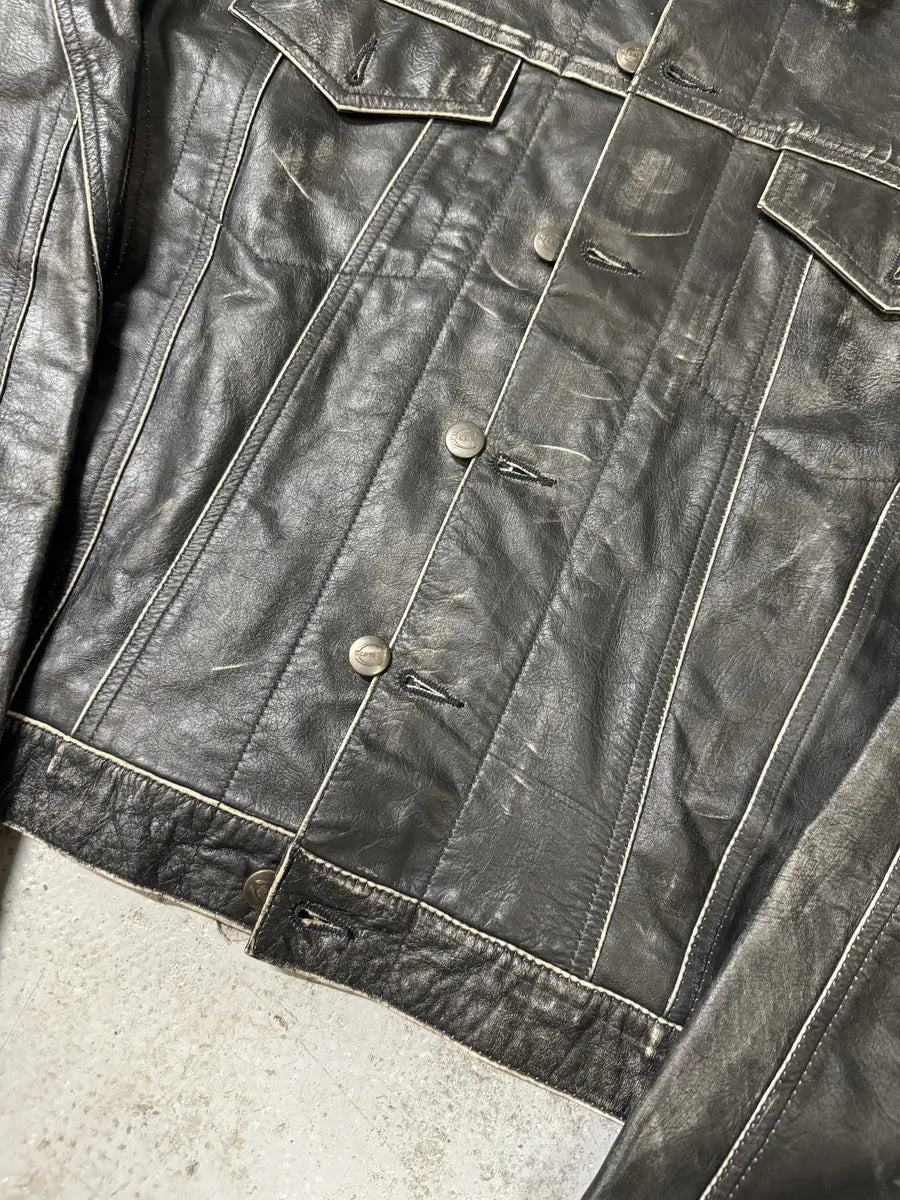 2000s Cavalli Eroded Brut Archive Trucker Leather Jacket teojiBL 5