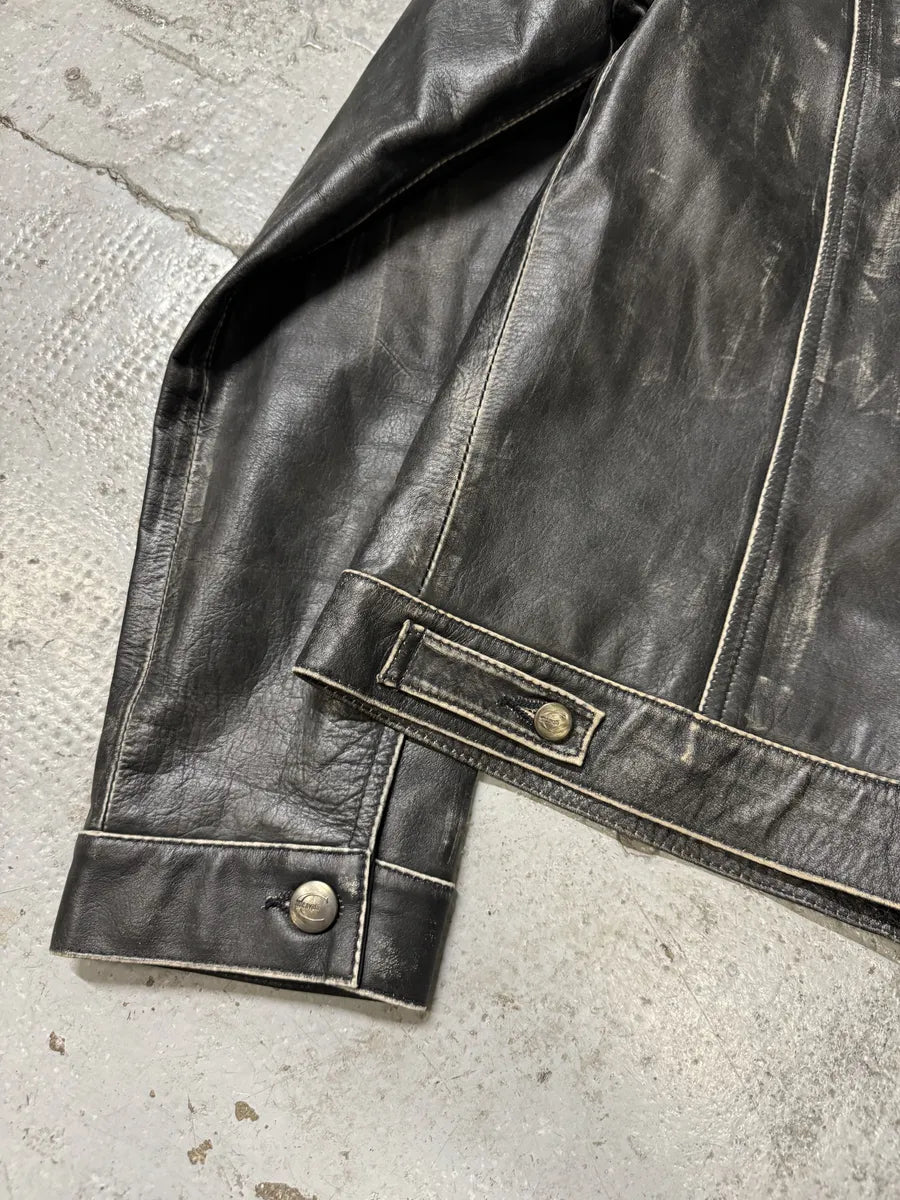 2000s Cavalli Eroded Brut Archive Trucker Leather Jacket teojiBL 6