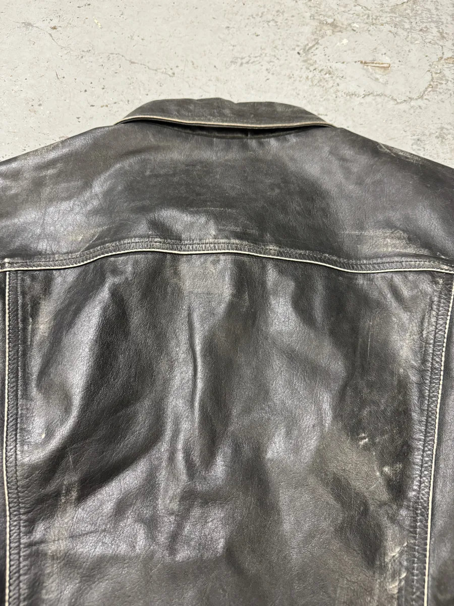 2000s Cavalli Eroded Brut Archive Trucker Leather Jacket teojiBL 7