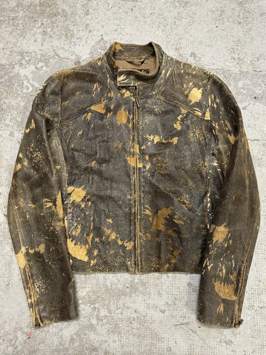 2000s Cavalli Eroded Grey Earth Leather Jacket (M) VeUPFId 0