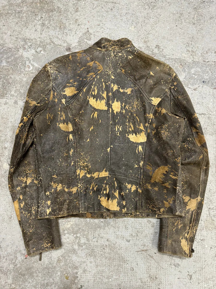2000s Cavalli Eroded Grey Earth Leather Jacket (M) VeUPFId 1