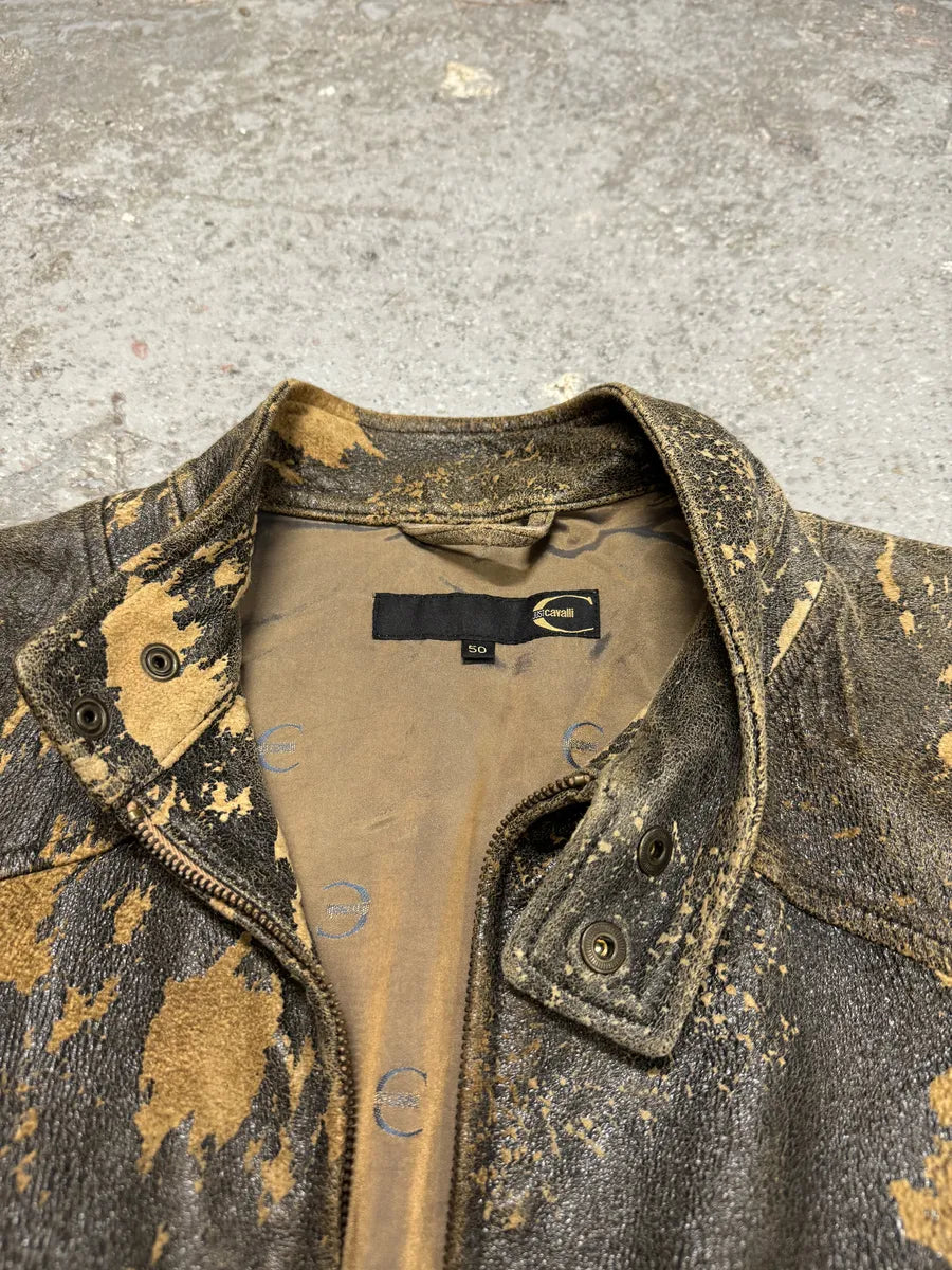 2000s Cavalli Eroded Grey Earth Leather Jacket (M) VeUPFId 11