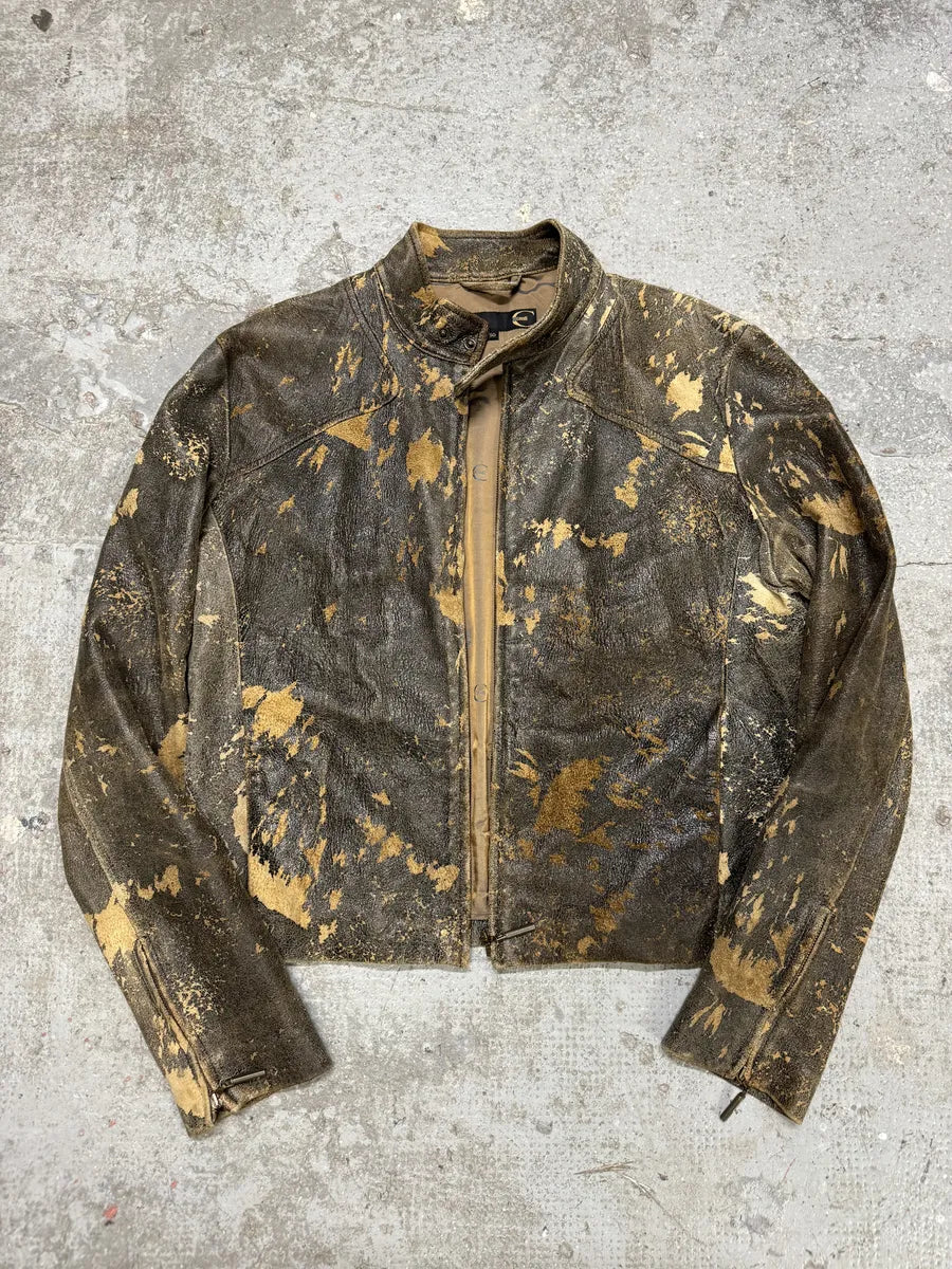 2000s Cavalli Eroded Grey Earth Leather Jacket (M) VeUPFId 12