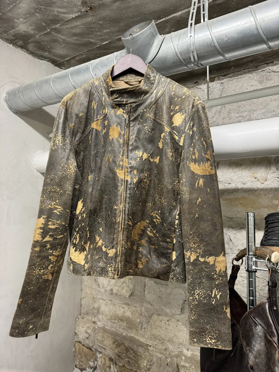 2000s Cavalli Eroded Grey Earth Leather Jacket (M) VeUPFId 6