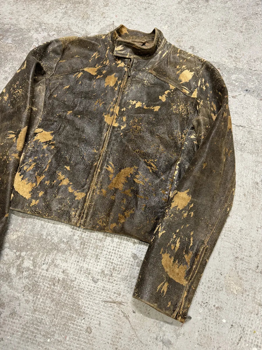 2000s Cavalli Eroded Grey Earth Leather Jacket (M) VeUPFId 7