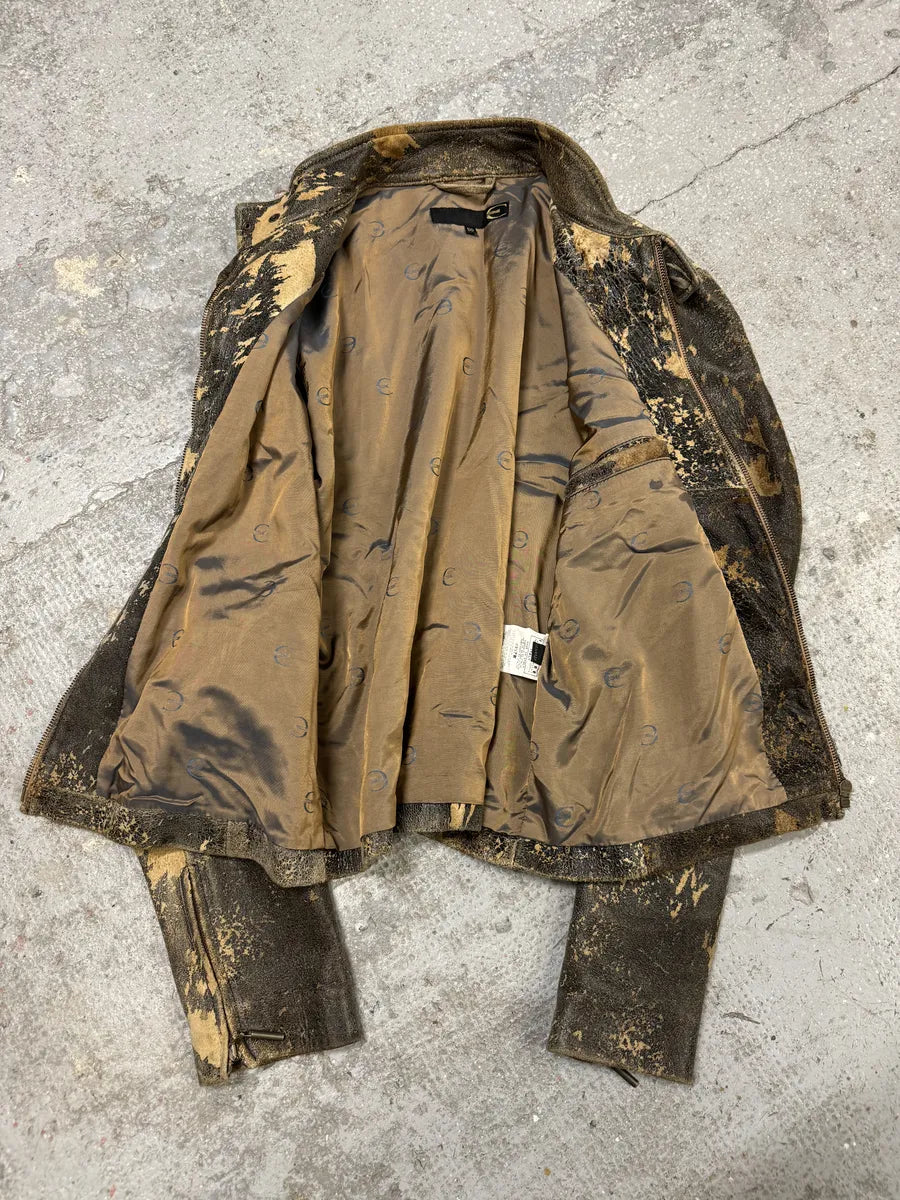 2000s Cavalli Eroded Grey Earth Leather Jacket (M) VeUPFId 9