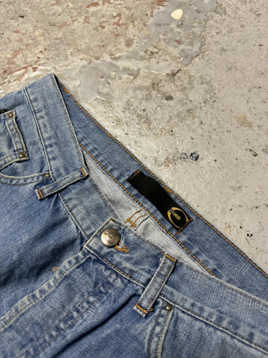 2000s Cavalli Extra Faded Flared Blue Denim Jeans jzqXfra 9