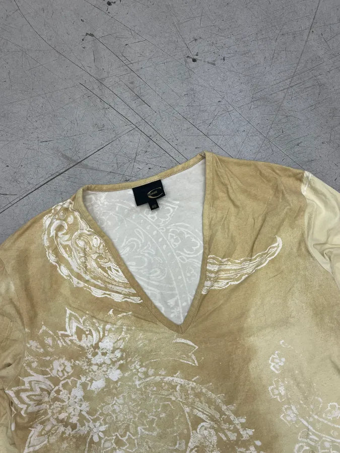 AW2003 Cavalli Faded Beige Tribal Flowers V-Neck Longsleeve XPxXJAz 6