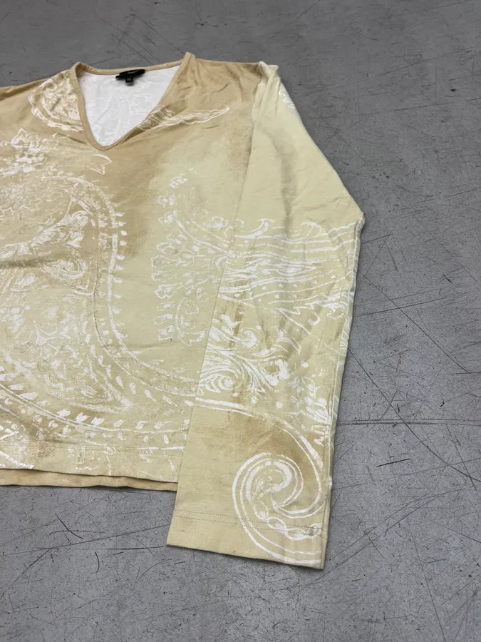 AW2003 Cavalli Faded Beige Tribal Flowers V-Neck Longsleeve XPxXJAz 5