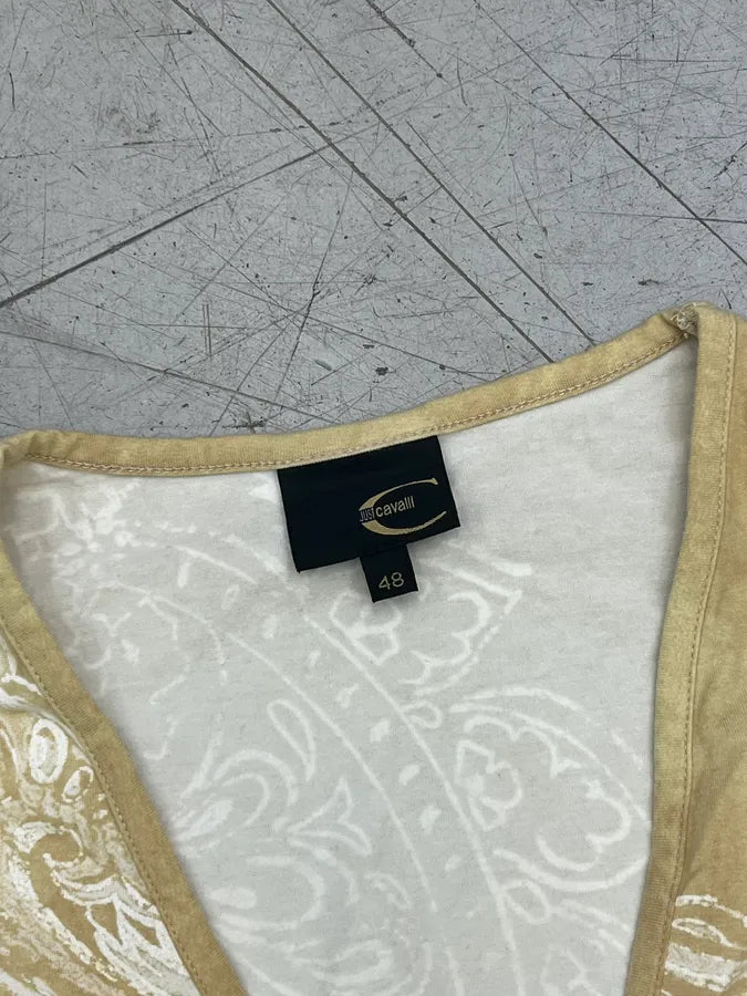 AW2003 Cavalli Faded Beige Tribal Flowers V-Neck Longsleeve XPxXJAz 10