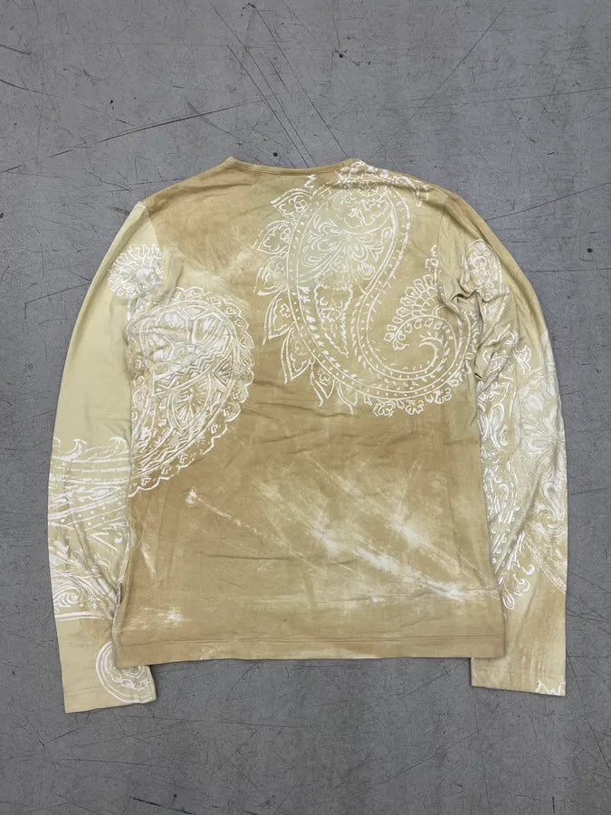 AW2003 Cavalli Faded Beige Tribal Flowers V-Neck Longsleeve XPxXJAz 3