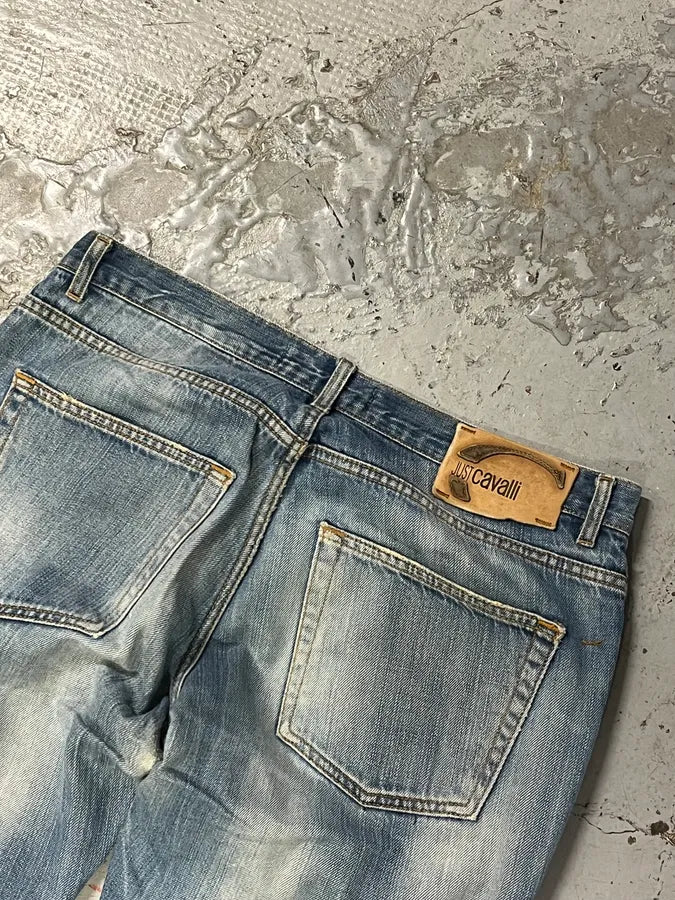 2000s Cavalli Faded Denim Distressed Denim Jeans QfGggYv 7