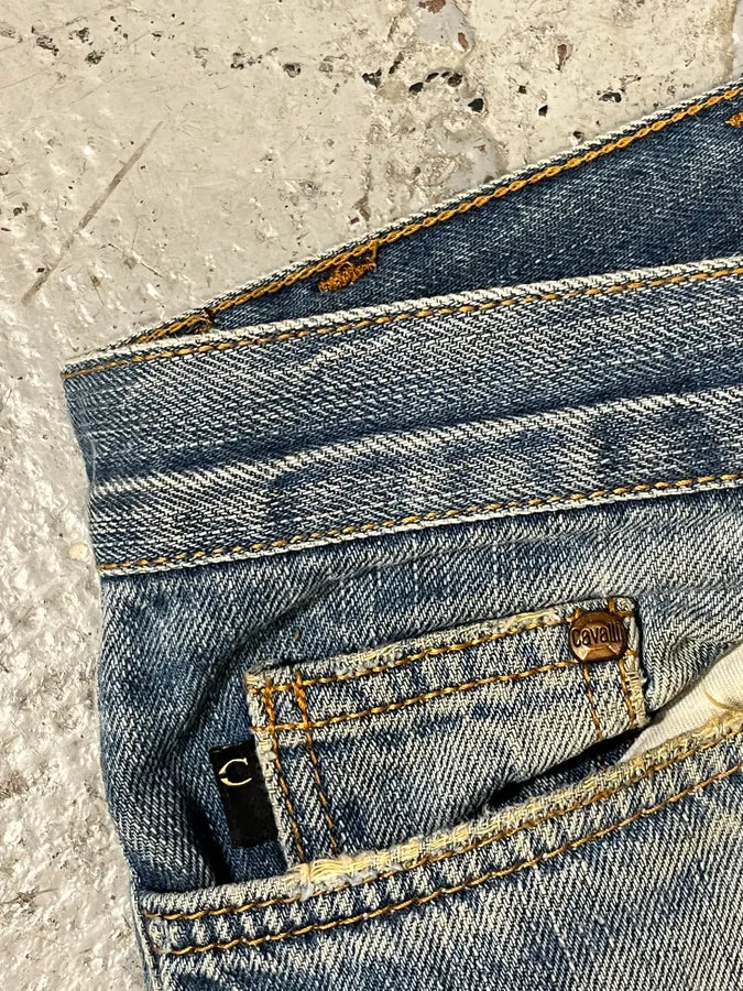2000s Cavalli Faded Denim Distressed Denim Jeans QfGggYv 10