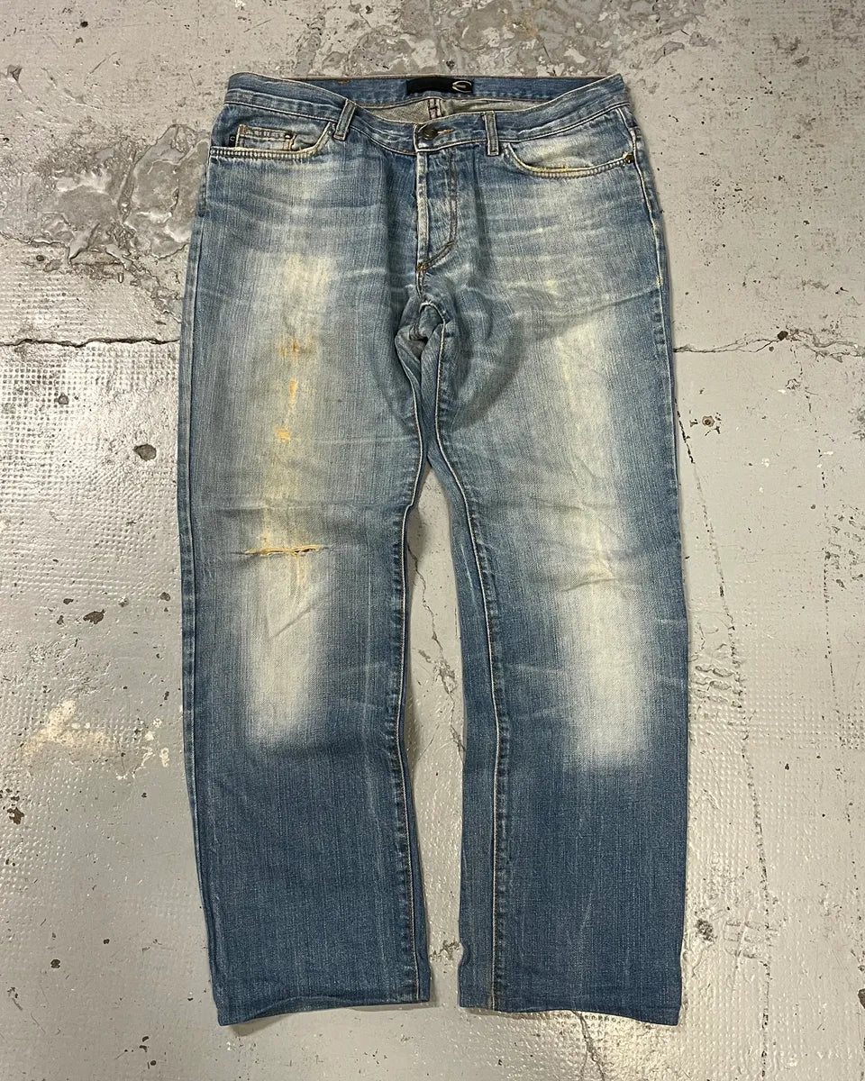 2000s Cavalli Faded Denim Distressed Denim Jeans QfGggYv 0