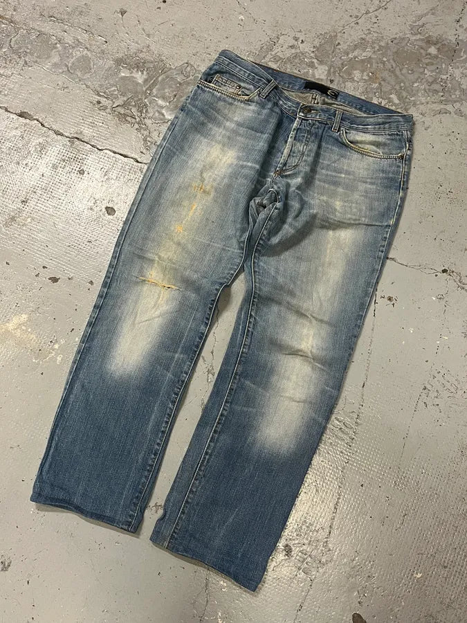 2000s Cavalli Faded Denim Distressed Denim Jeans QfGggYv 4