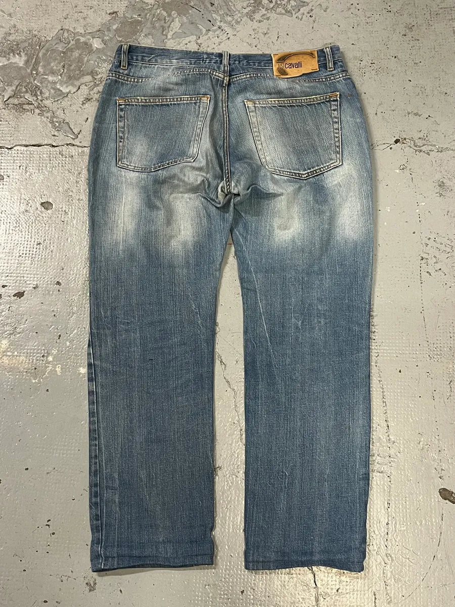 2000s Cavalli Faded Denim Distressed Denim Jeans QfGggYv 6