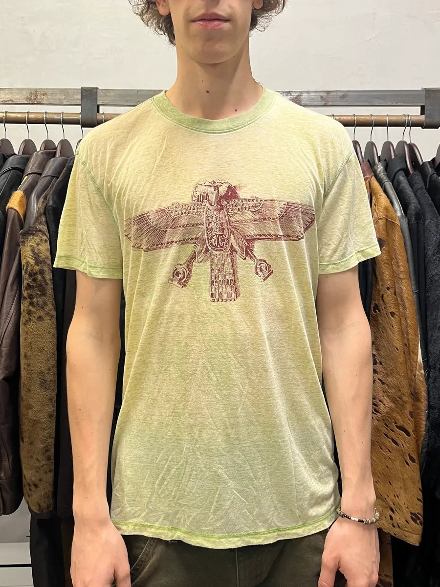 2000s Cavalli Faded Green Indian Tothem T-Shirt PKzbfiw 1