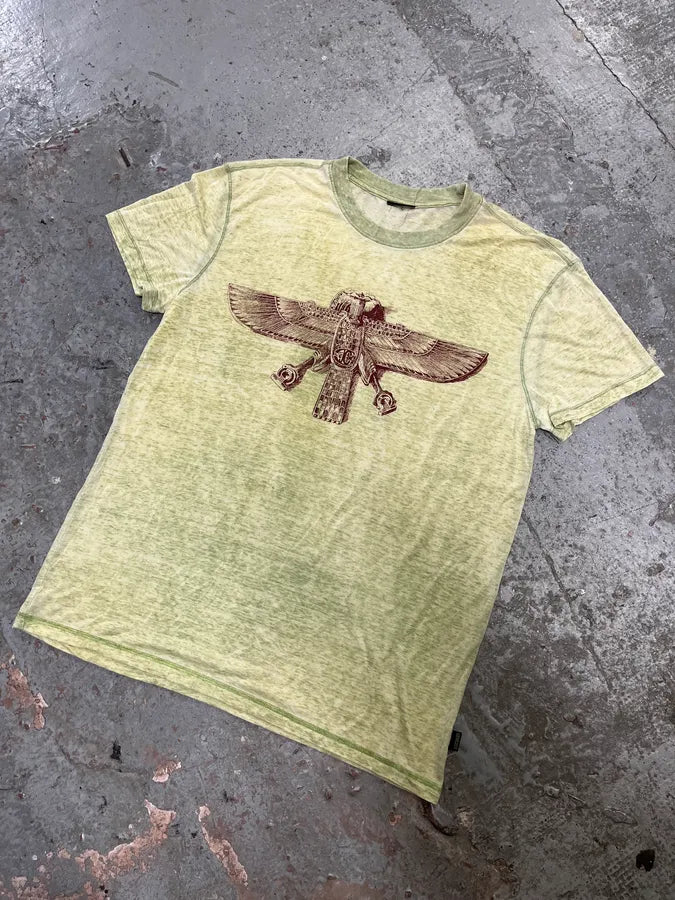 2000s Cavalli Faded Green Indian Tothem T-Shirt PKzbfiw 3