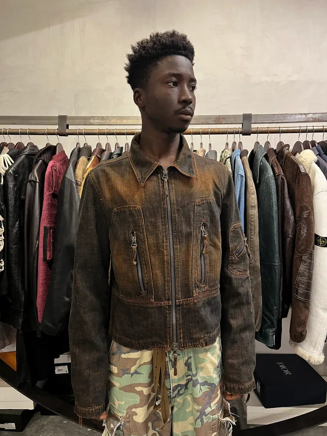 2000s Cavalli Faded Orange Black Denim Jacket itxFXnv 0