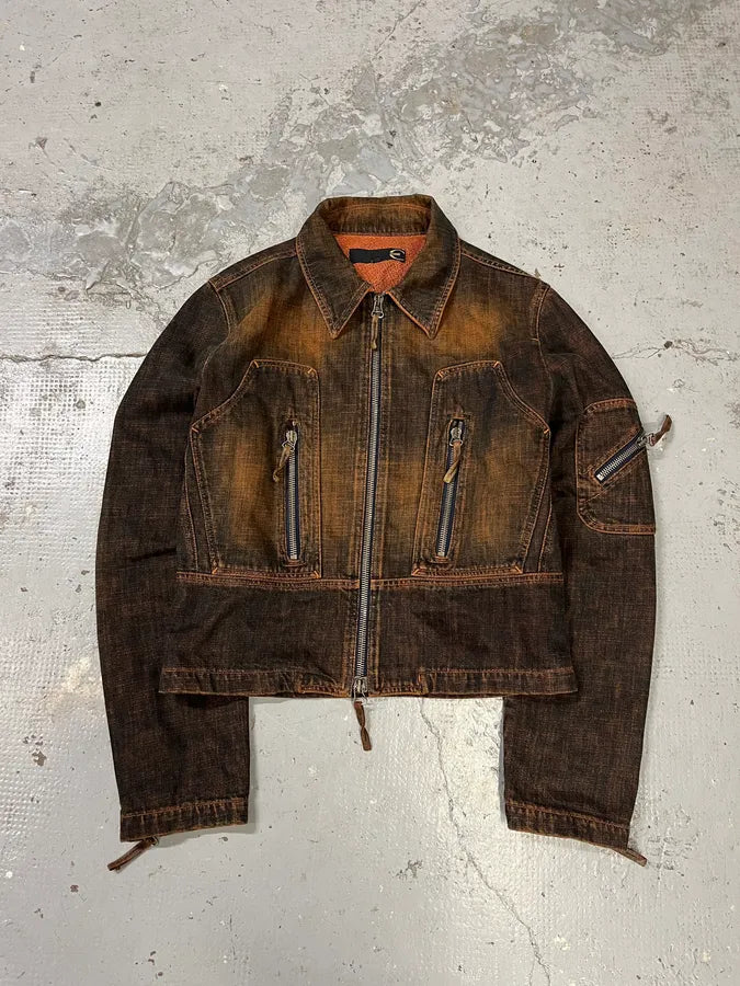 2000s Cavalli Faded Orange Black Denim Jacket itxFXnv 1