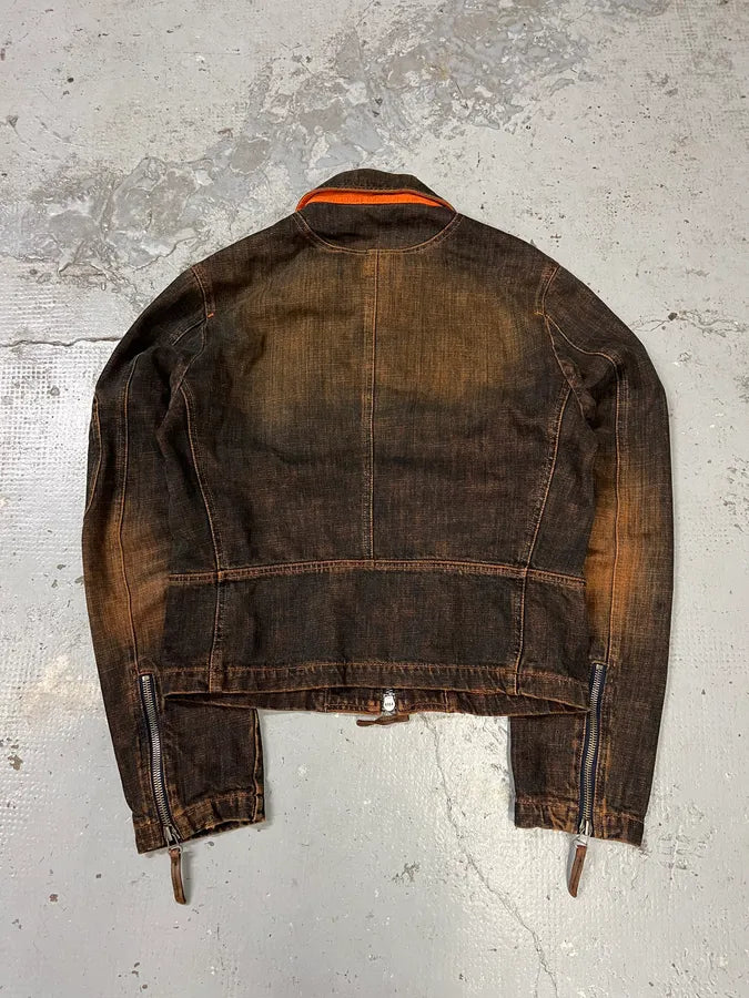 2000s Cavalli Faded Orange Black Denim Jacket itxFXnv 2