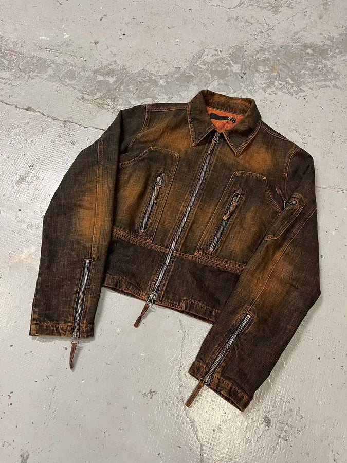 2000s Cavalli Faded Orange Black Denim Jacket itxFXnv 3