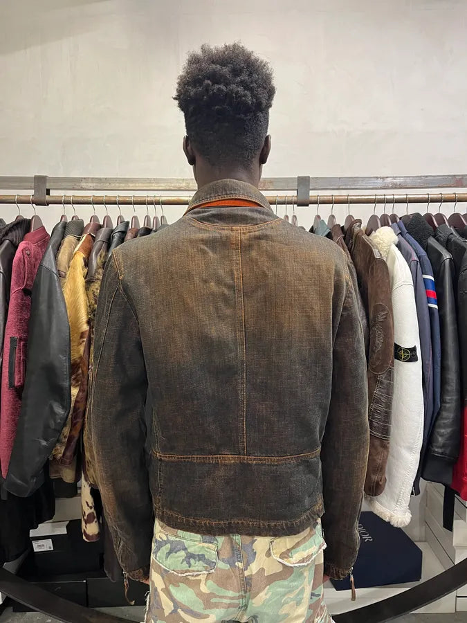 2000s Cavalli Faded Orange Black Denim Jacket itxFXnv 4